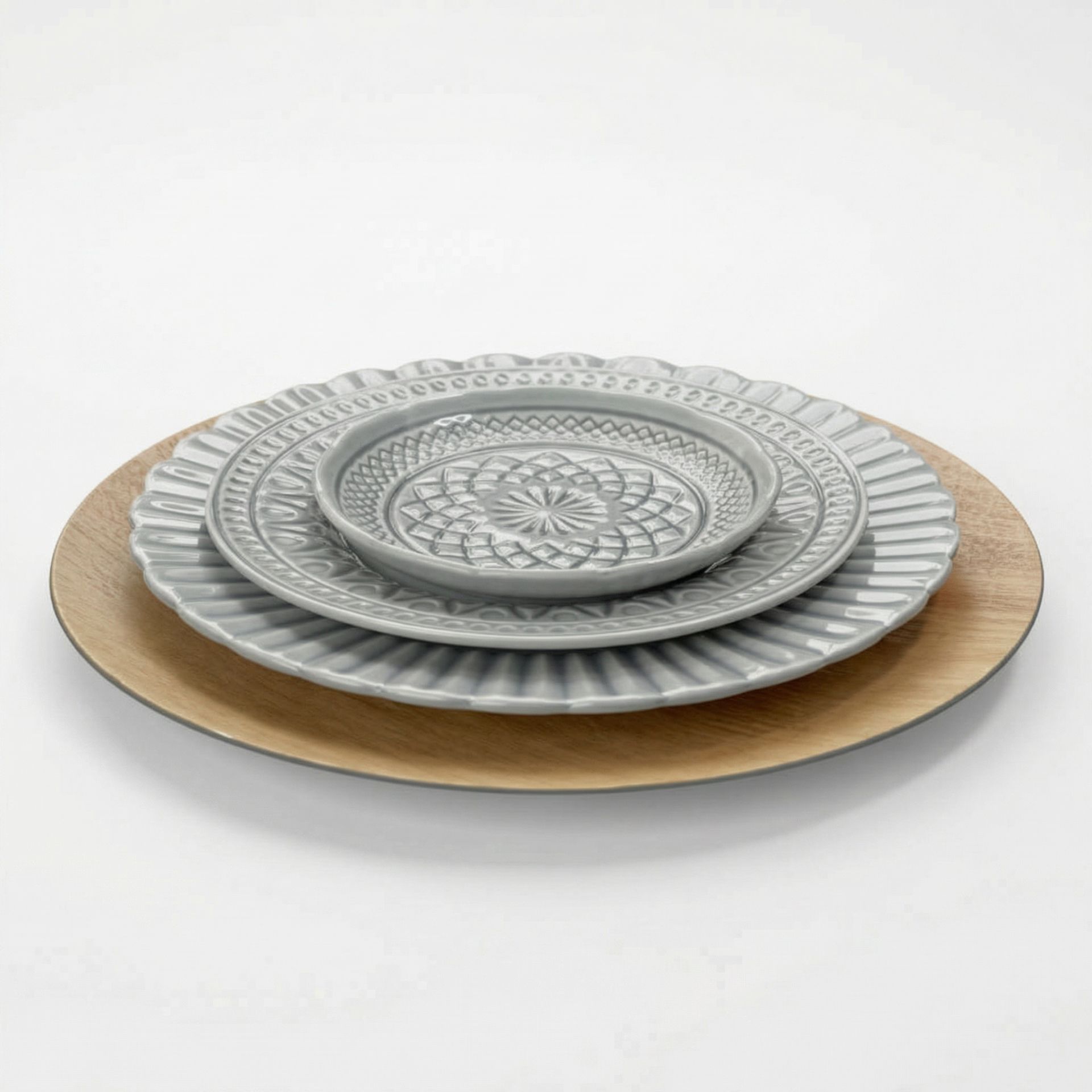 Set de Vajilla Gris Relieve (3 platos)