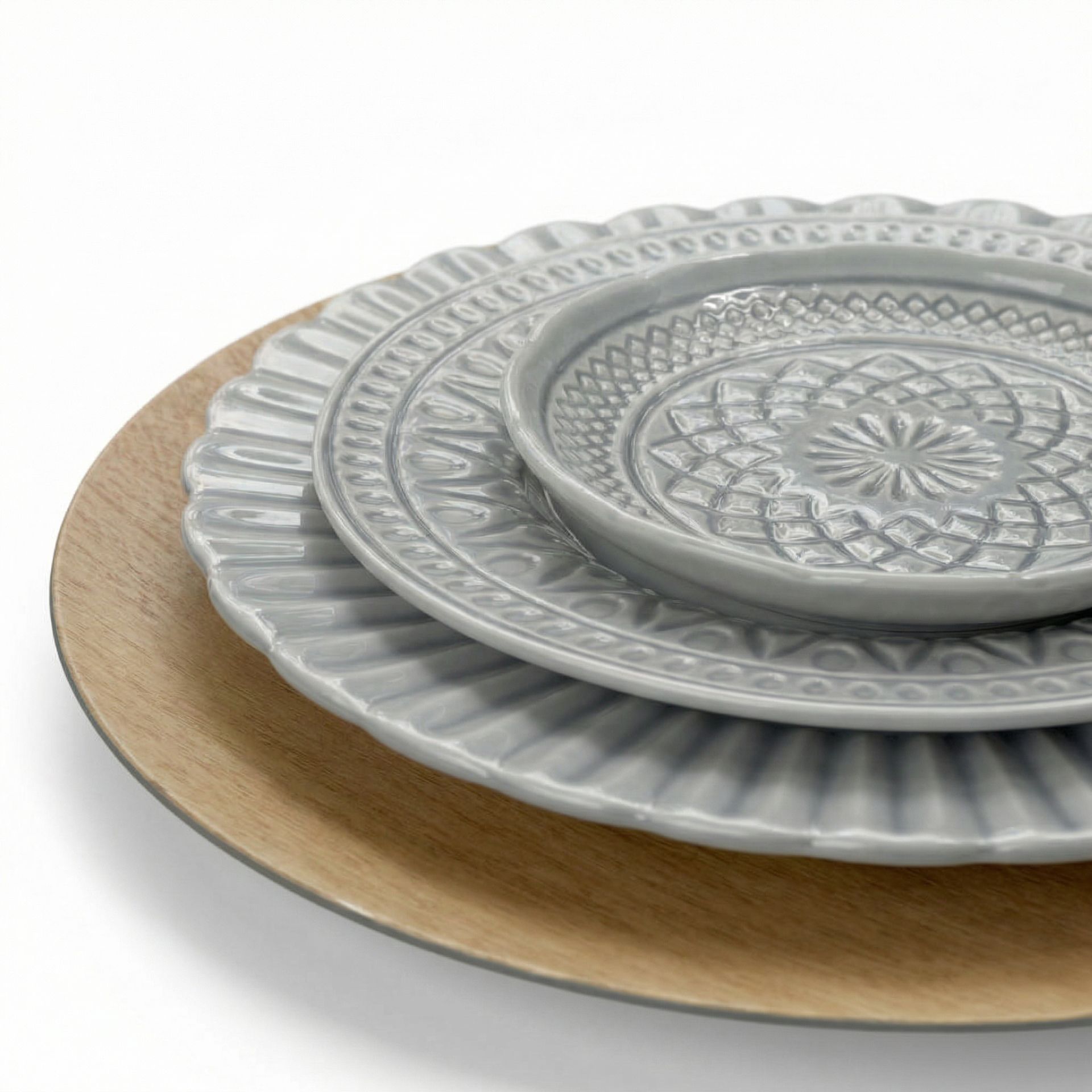 Set de Vajilla Gris Relieve (3 platos) - Imagen 2