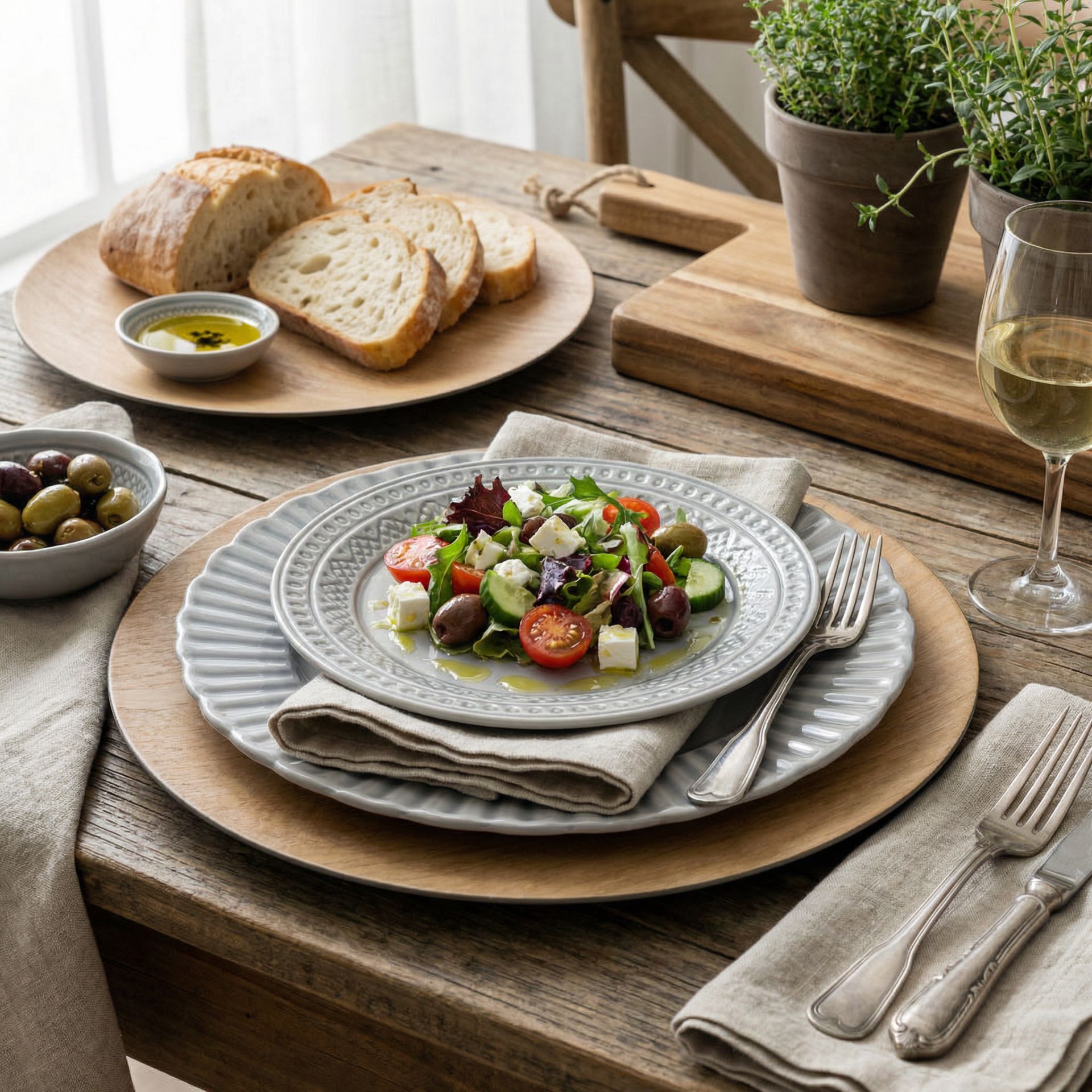 Set de Vajilla Gris Relieve (3 platos) - Imagen 3